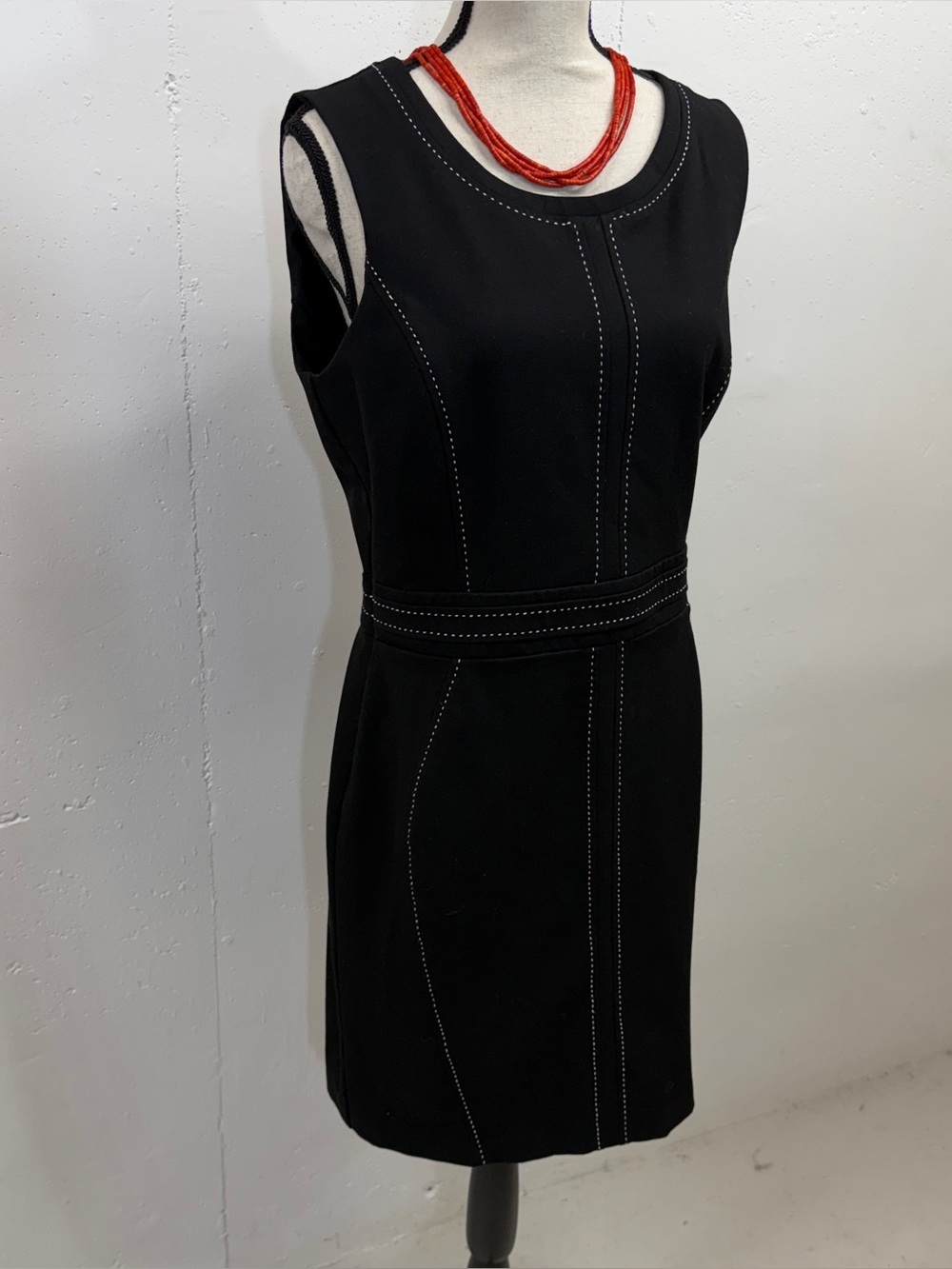 Black Sleeveless Sheath Dress with Contrast Stitching